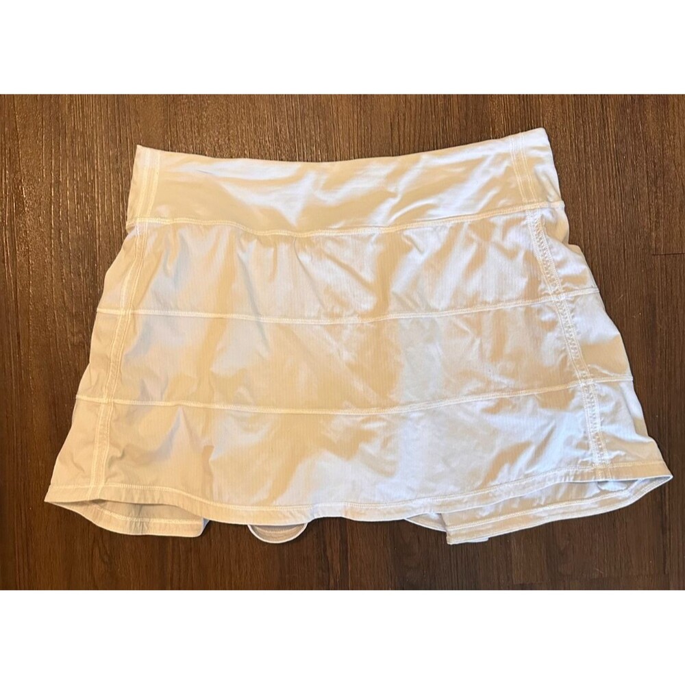 Lululemon Pace Rival Skirt Long Size 8 Vapor Light Gray White Tennis Skort